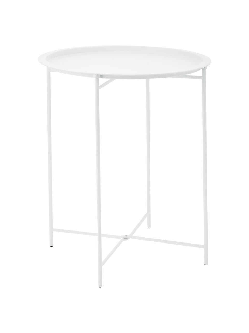 Mesa auxiliar con bandeja redonda de metal Sangro, Metal con pintura en polvo, Blanco, Ø 46 x Al 52 cm