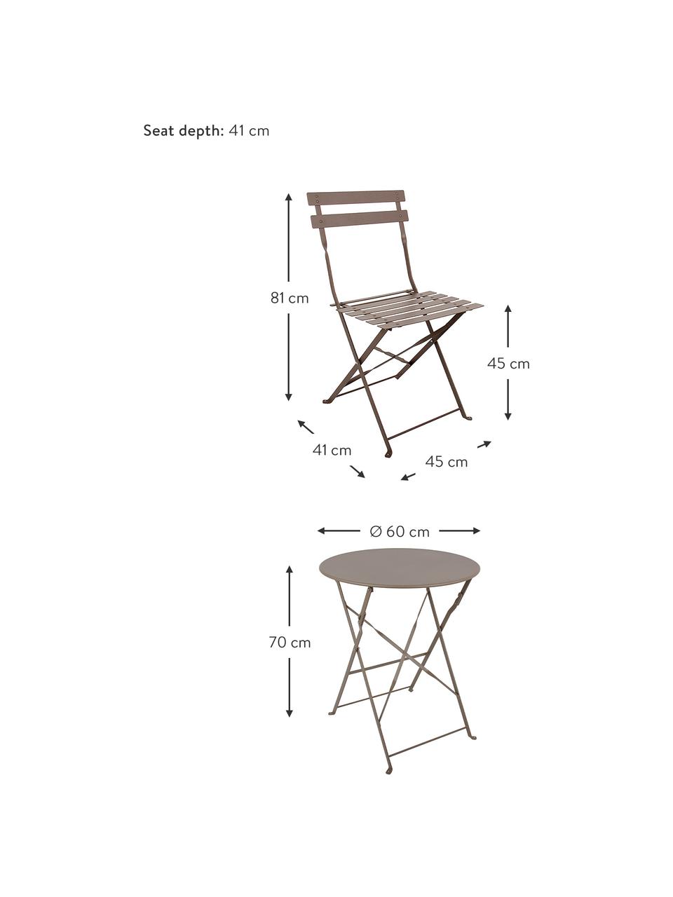 Muebles de balcón de metal Chelsea, 3 pzas., Metal con pintura en polvo, Gris pardo, Set de diferentes tamaños