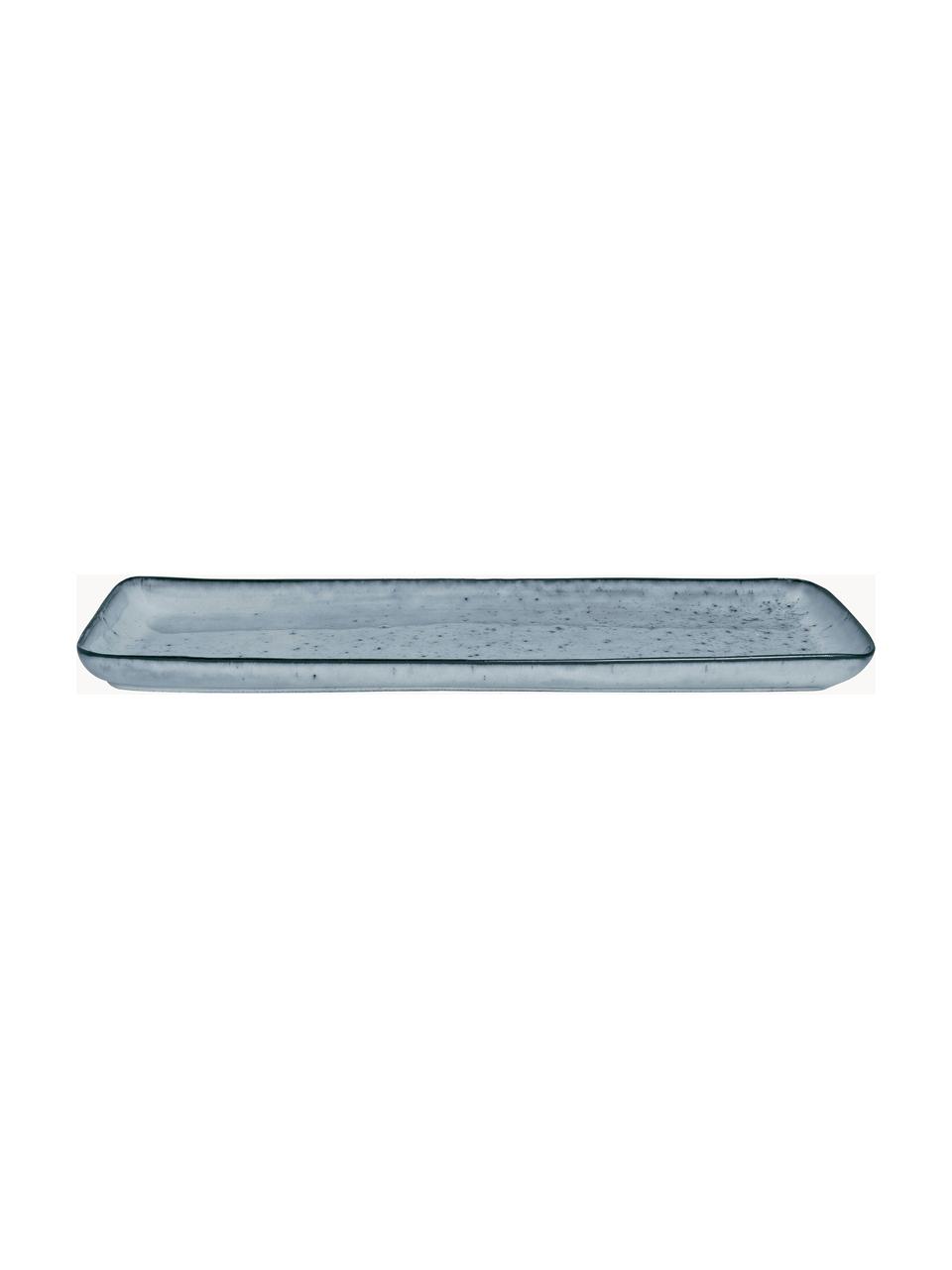 Handgemachte Servierplatte Nordic Sea, L 35 cm, Steingut, Graublau, gesprenkelt, B 35 x T 13 cm