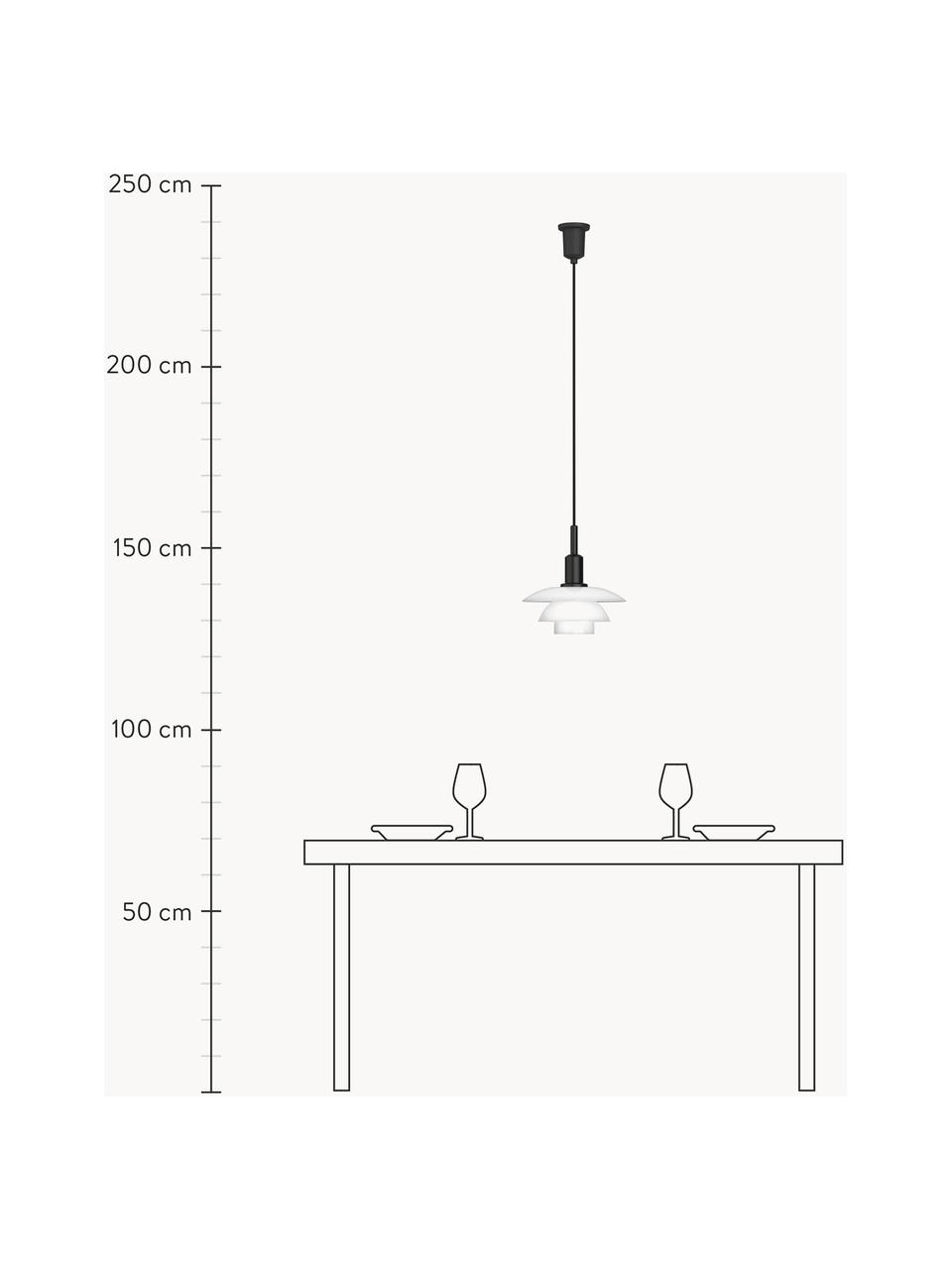 Lámpara de techo pequeña soplada artesanalmente PH 3/3, Pantalla: vidrio opalino soplado, Cable: cubierto en tela, Negro, blanco, Ø 29 x Al 30 cm