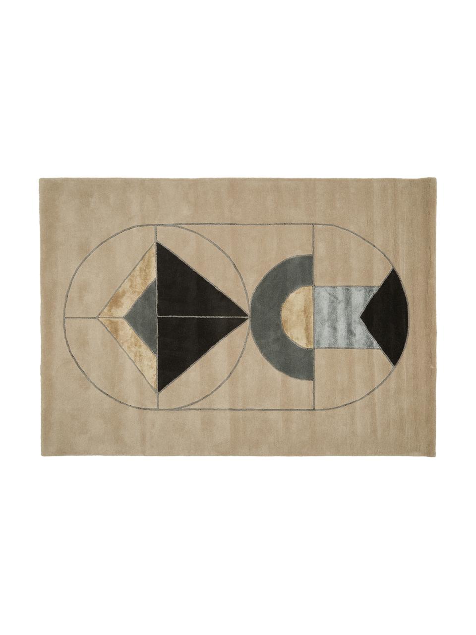 Designový ručně všívaný vlněný koberec Suay, Béžová, šedá, černá