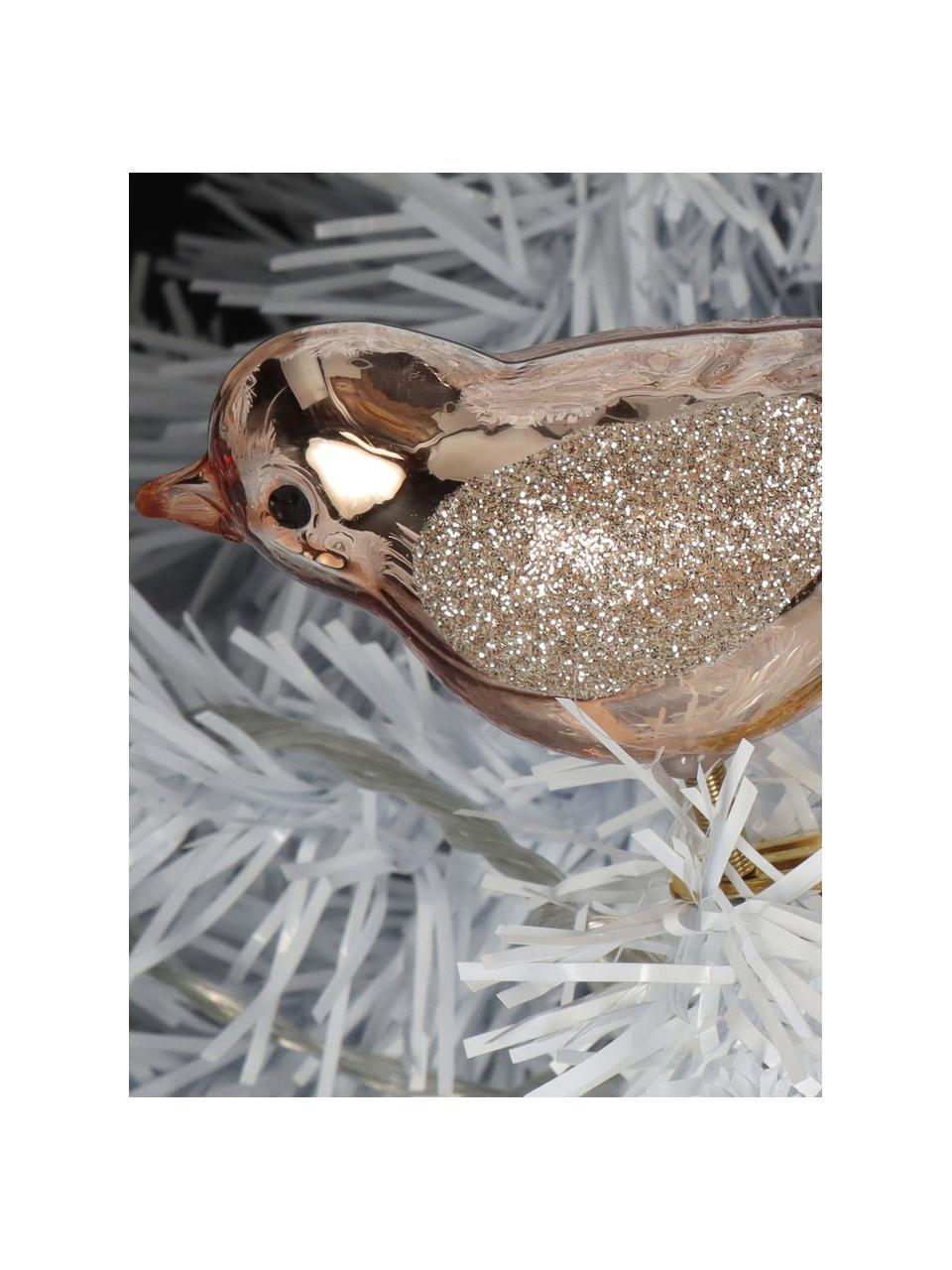 Kerstboomclips Bird, 2 stuks, Glas, veren, Roségoudkleurig, wit, B 10 x H 5 cm