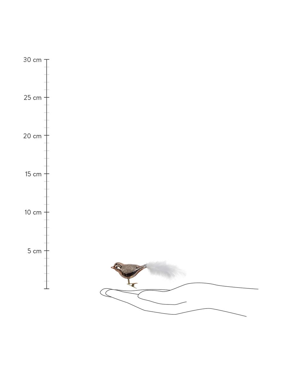 Baumclips Bird, 2 Stück, Glas, Federn, Roségoldfarben, Weiß, B 10 x H 5 cm