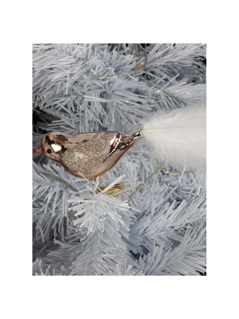 Fermaglii albero di Natale Bird 2 pz, Vetro, piume, Rosa dorato, bianco, Larg. 10 x Alt. 5 cm