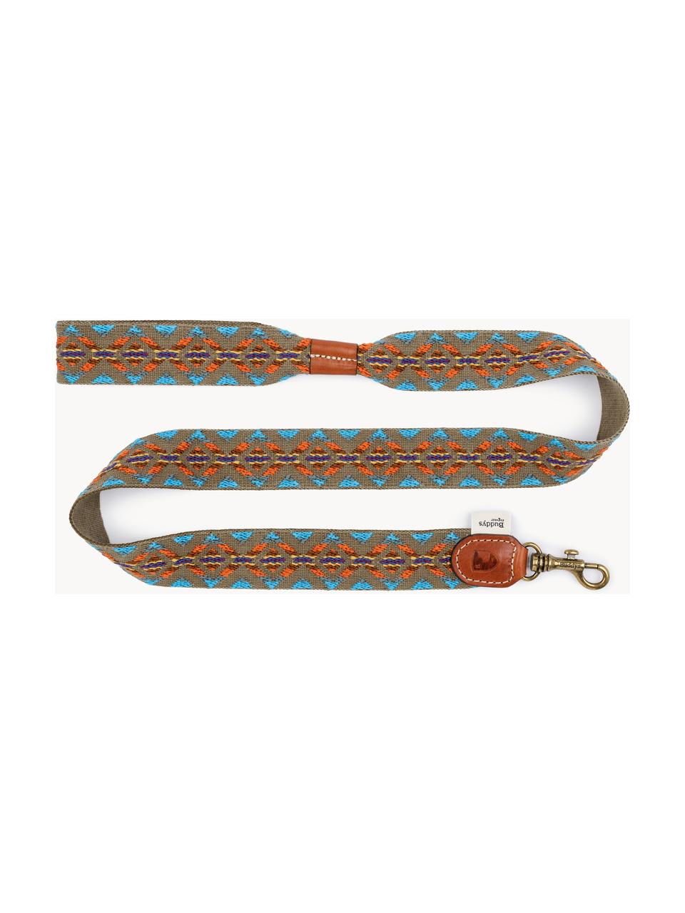 Laisse pour chien faite à la main Etna, Vert, turquoise, orange, long. 120 cm