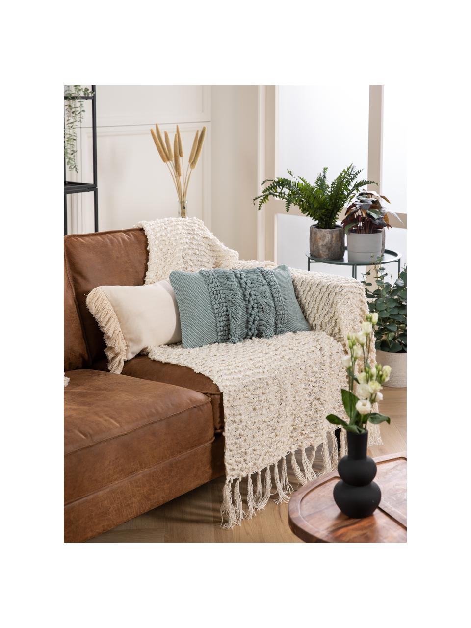 Poszewka na poduszkę z frędzlami Monika, 100% bawełna, Szałwiowy zielony, S 30 x D 50 cm