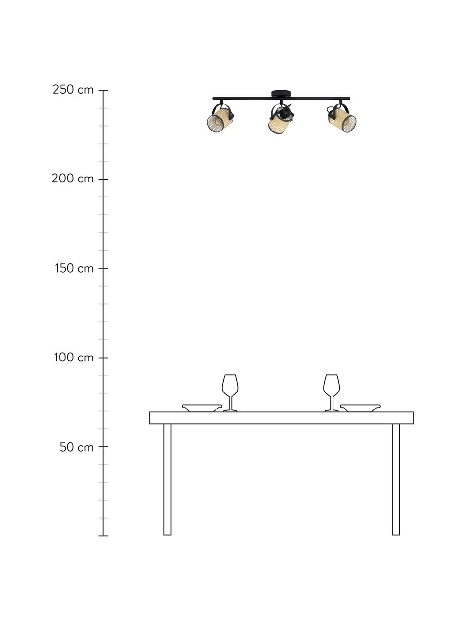 Plafondspot Ruscomb van Weens vlechtwerk, Baldakijn: gecoat staal, Beige, zwart, B 78 cm x H 18 cm