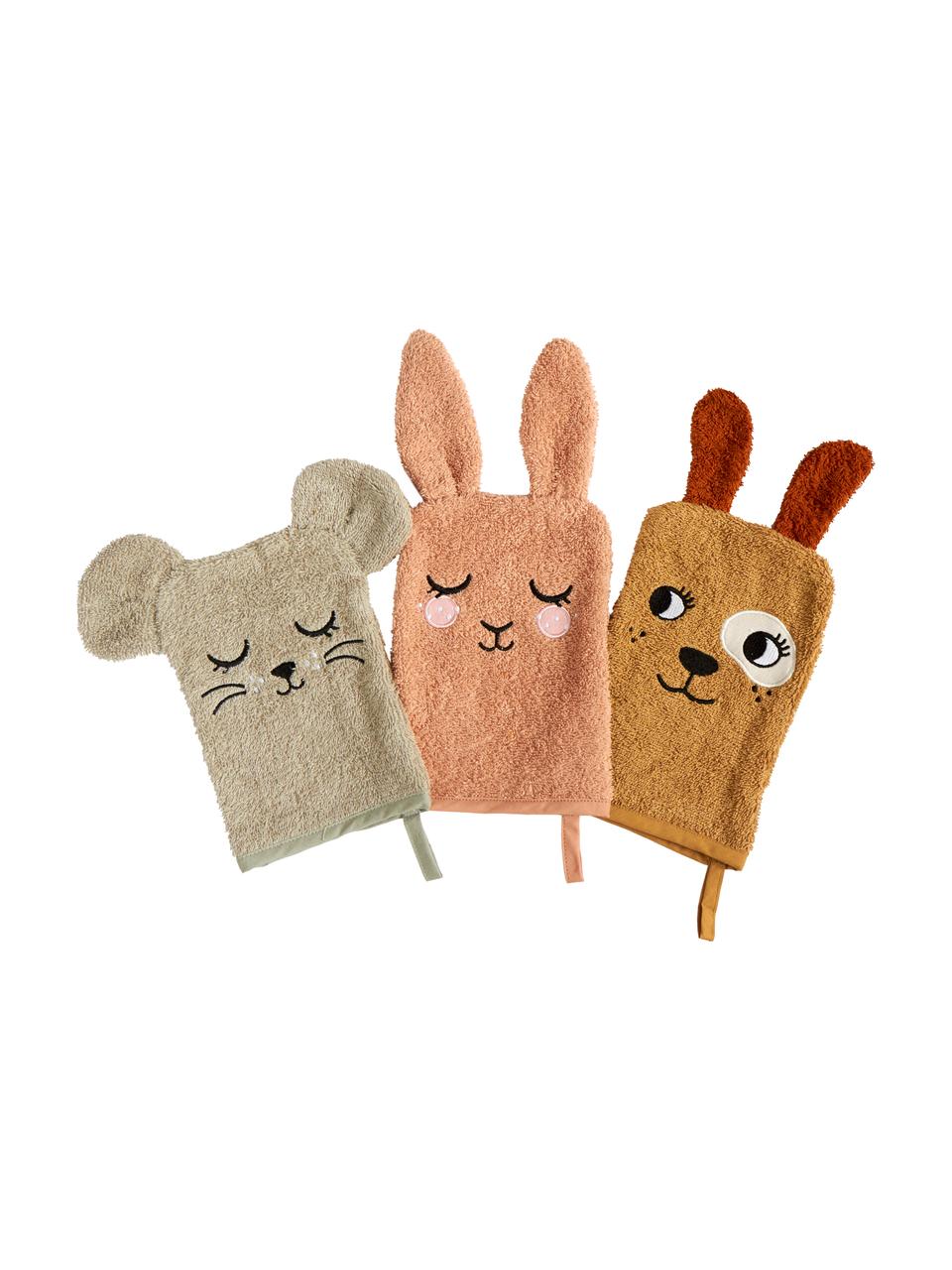 Set 3 salviette Animals, 100% cotone, Multicolore, Larg. 15 x Lung. 21 cm
