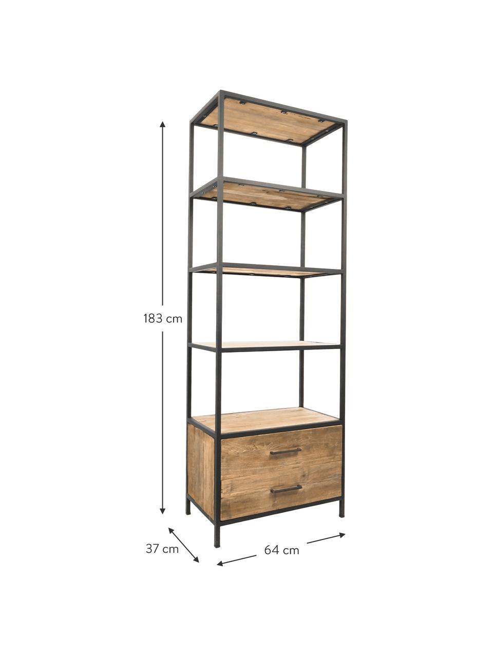 Libreria in metallo e legno con cassetti Henry, Ripiani: legno di teak riciclato, Struttura: metallo verniciato a polv, Marrone, nero, Larg. 64 x Alt. 183 cm