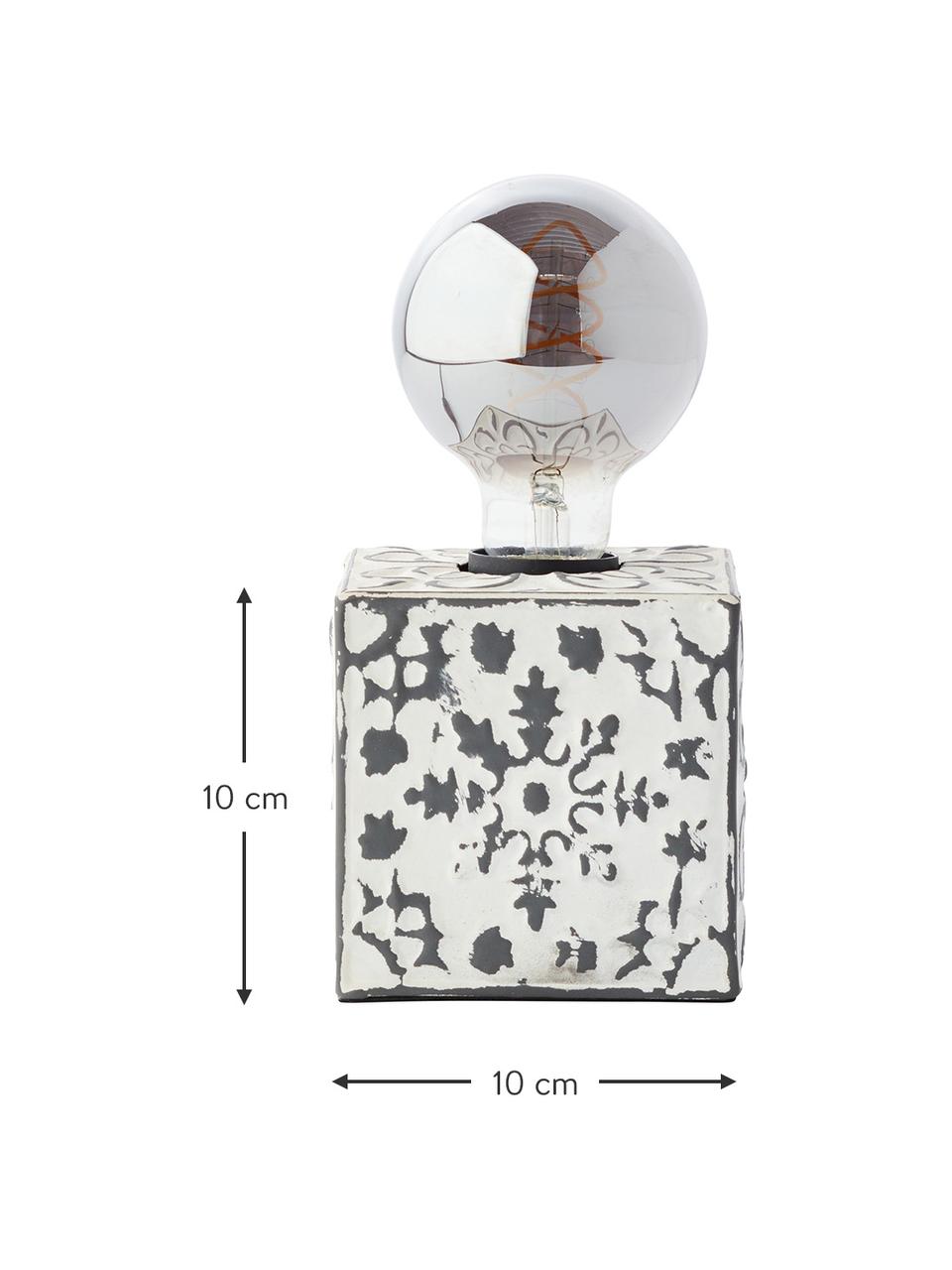 Kleine tafellamp Vagos met antieke afwerking, Lampvoet: gecoat metaal, Crèmekleurig, zwart, 10 x 10 cm