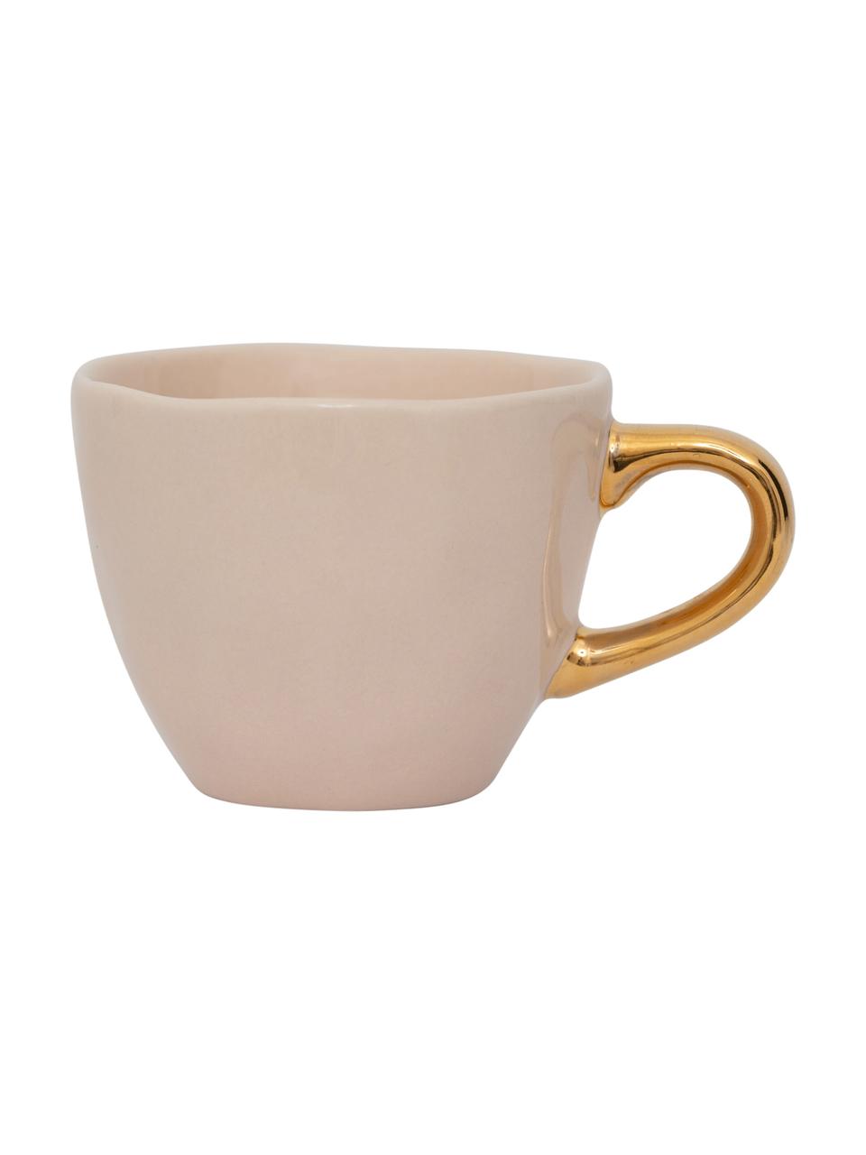 Tazas espresso Good Morning, 2 uds., Gres, Rosa, dorado, Ø 6 x Al 5 cm, 95 ml