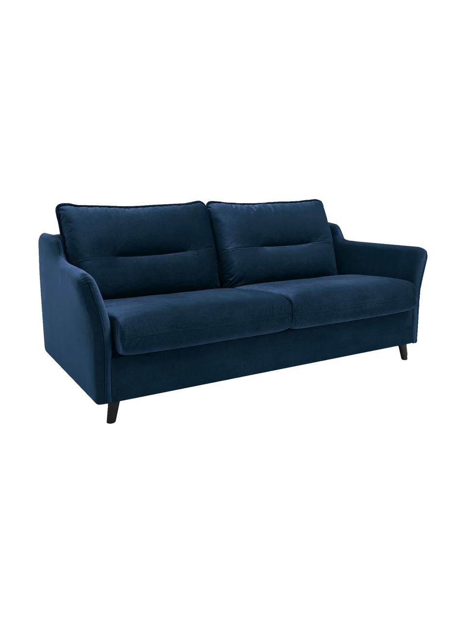 Sofa rozkładana z aksamitu Loft (3-osobowa), Tapicerka: 100% aksamit poliestrowy, Nogi: metal lakierowany, Granatowy, S 191 x G 100 cm