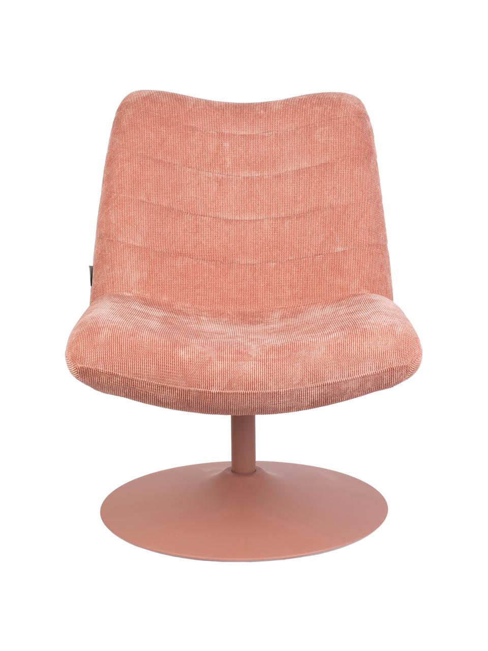 Cord-Loungesessel Bubba in Rosa, Bezug: 90% Polyester, 10% Nylon), Gestell: Eukalyptussperrholz, Fuß: Metall, pulverbeschichtet, Rosa, B 67 x T 81 cm