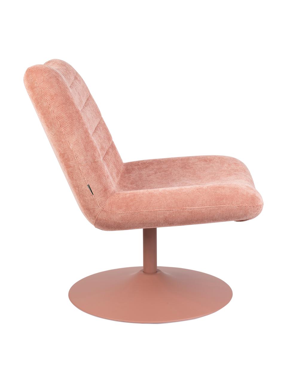 Corduroy loungefauteuil Bubba in roze, Bekleding: 90% polyester, 10% nylon), Frame: eucalyptus multiplex, Voet: gepoedercoat metaal, Roze, B 67 x D 81 cm