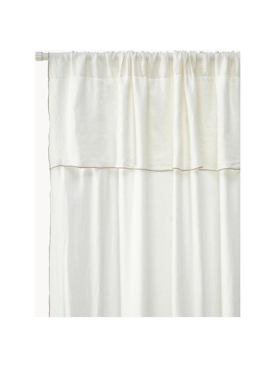 Rideaux semi-transparents en lin avec coulisses supérieures Eleonara, 2 pièces, 100 % pur lin, Blanc crème, taupe, larg. 145 x long. 260 cm