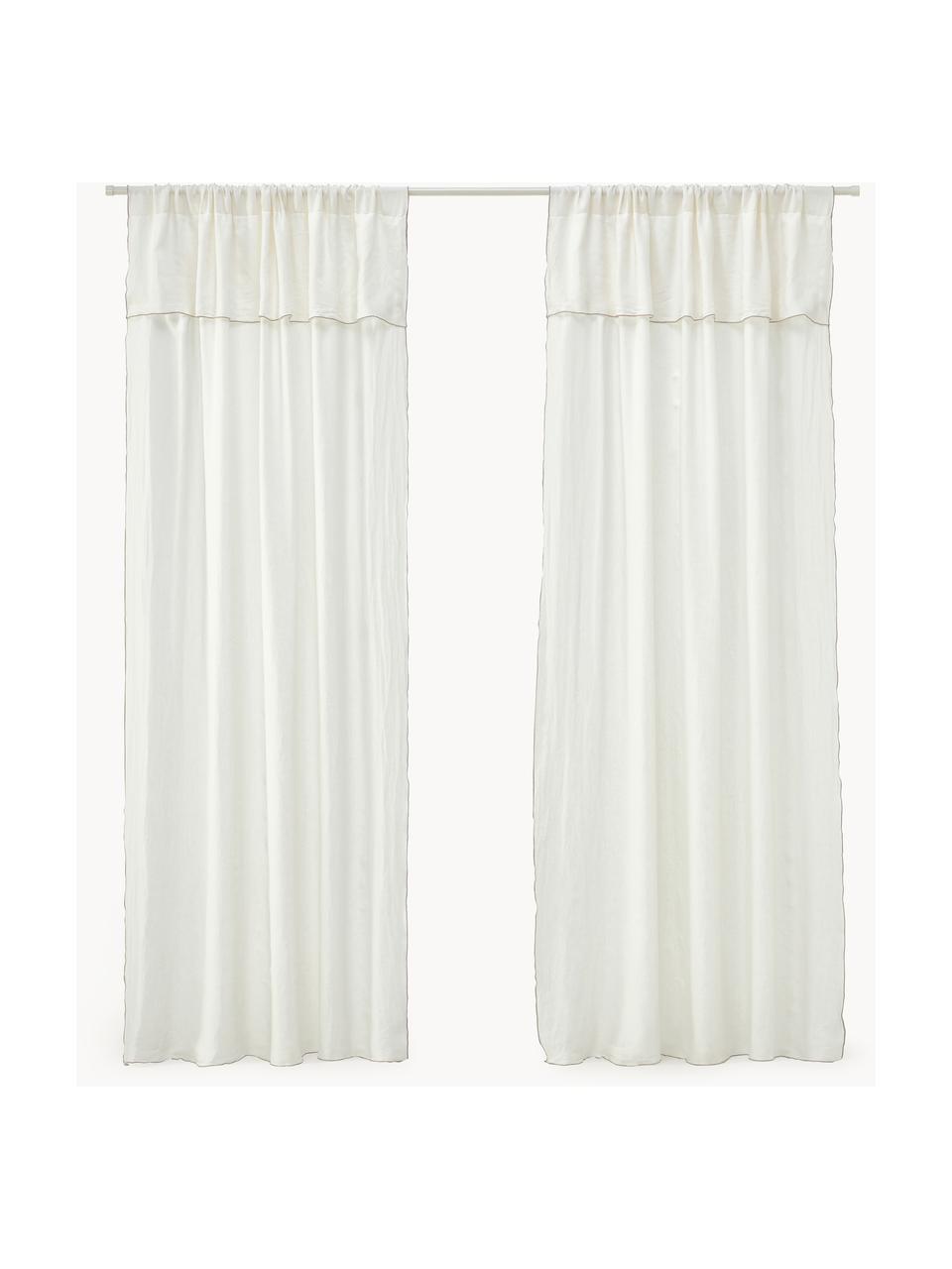 Cortinas semitransparente de lino con dobladillo Eleonara, 2 uds., 100% lino, Blanco crema, gris pardo, An 145 x L 260 cm