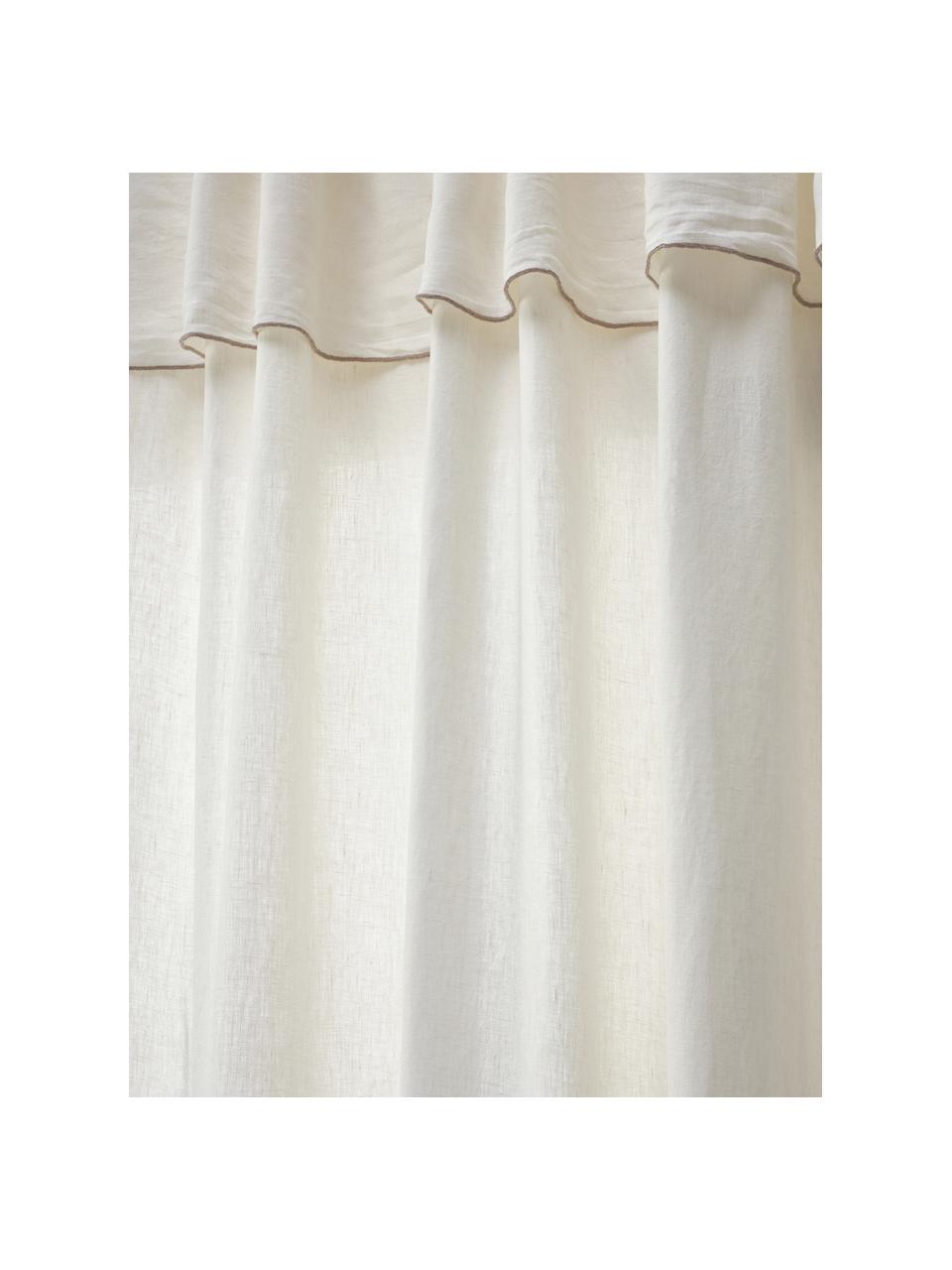 Cortinas semitransparente de lino con dobladillo Eleonara, 2 uds., 100% lino, Blanco crema, gris pardo, An 145 x L 260 cm
