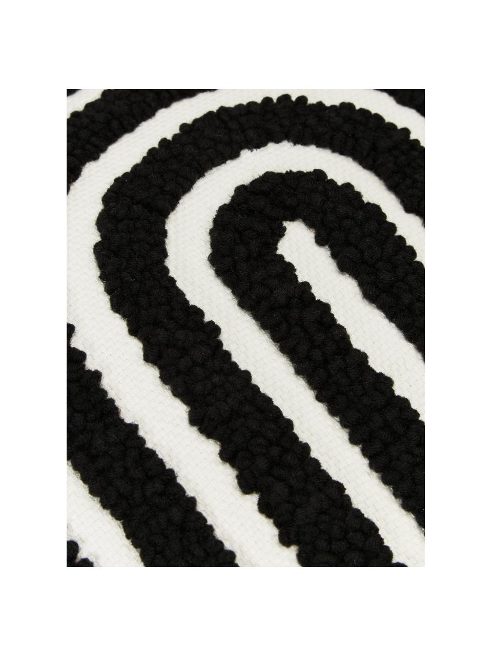 Bestickte Baumwoll-Kissenhülle Vahid mit Hoch-Tief-Struktur, Bezug: 100 % Baumwolle, Schwarz, Cremeweiß, B 45 x L 45 cm