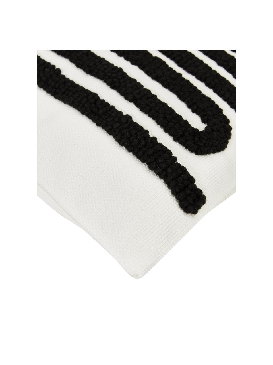 Vyšívaný bavlněný povlak na polštář se strukturovaným povrchem Vahid, Černá, krémově bílá, Š 45 cm, D 45 cm