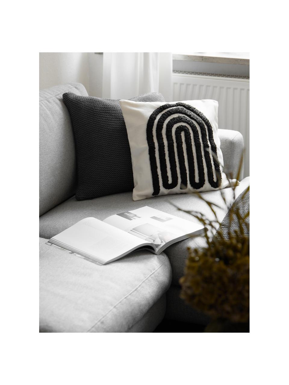 Funda de cojín bordada de algodón texturizada Vahid, Funda: 100% algodón con certific, Negro, beige, An 45 x L 45 cm