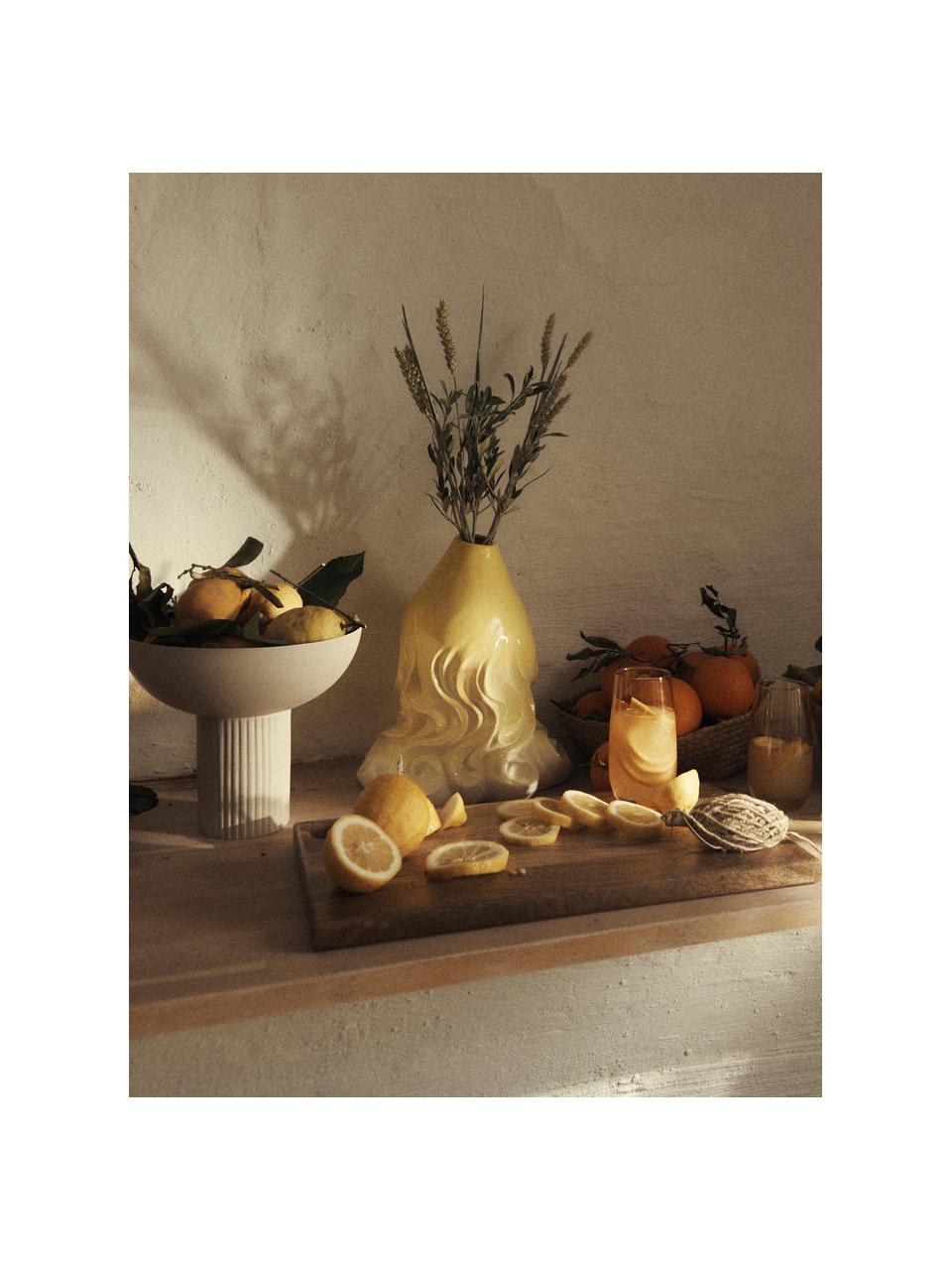 Bol à fruits avec pied cannelé Nox, Acier, enduit, Blanc cassé, Ø 26 x haut. 22 cm
