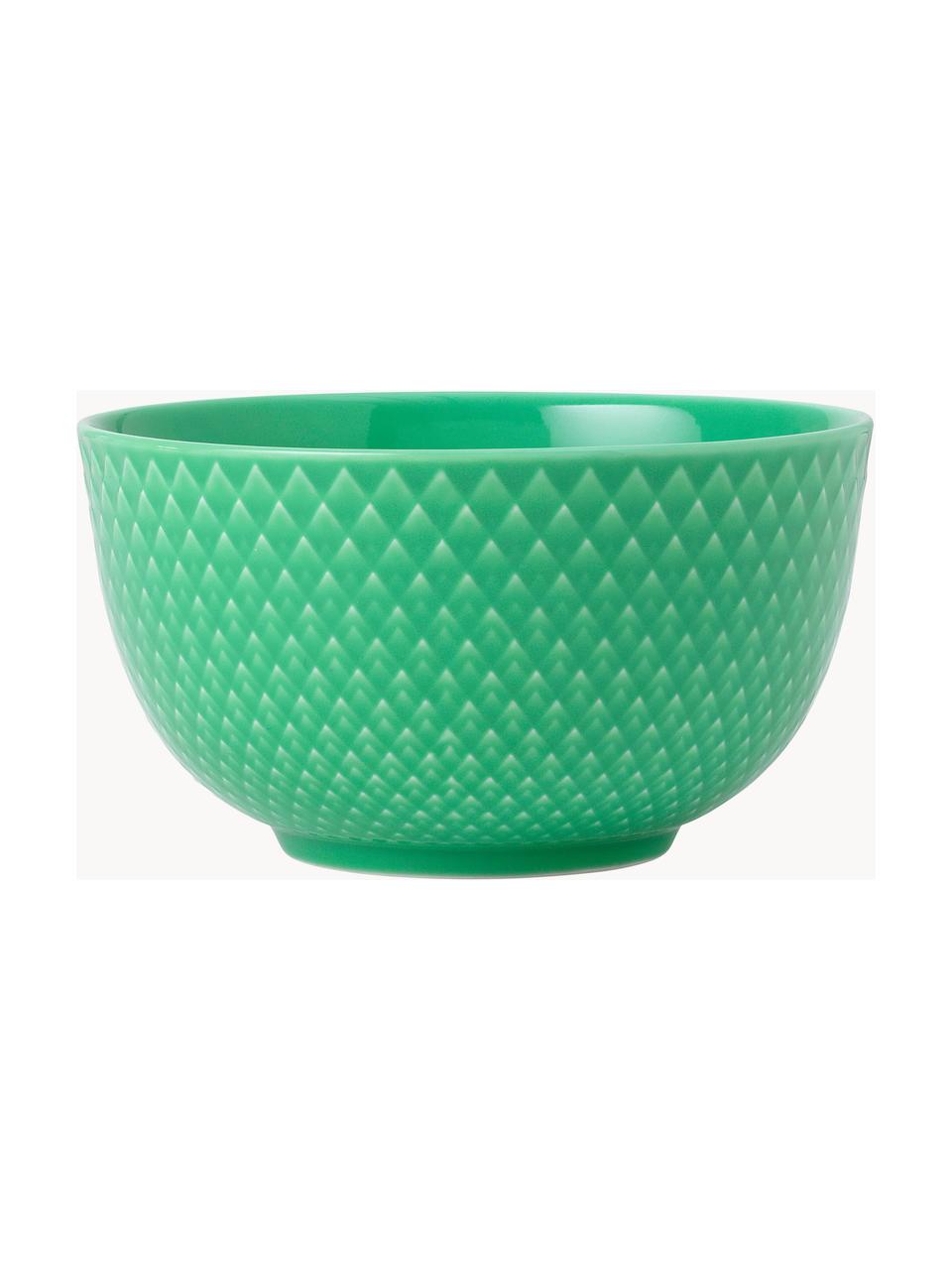 Set 4 ciotole snack in porcellana con motivo a rilievo Rhombe, Porcellana, Verde, Ø 11 x Alt. 7 cm