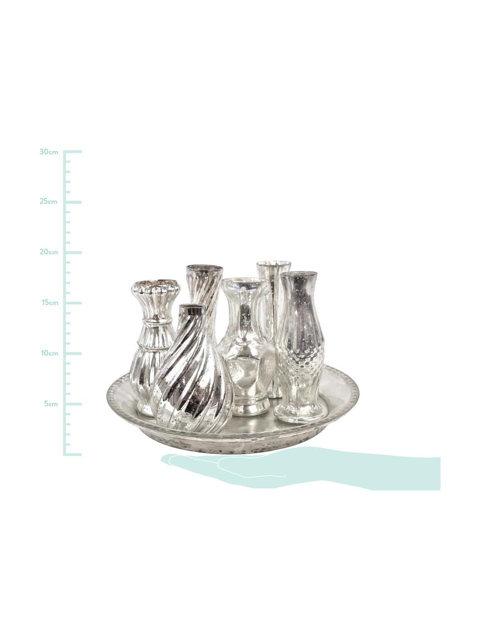 Komplet wazonów ze szkła Poesie, 7 elem., Szkło, Odcienie srebrnego, Komplet z różnymi rozmiarami