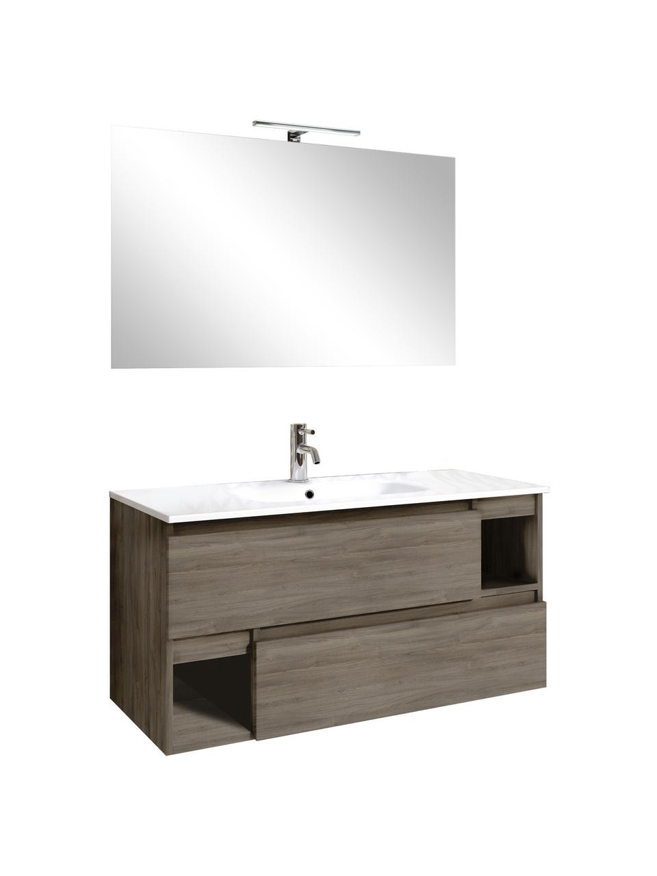 Waschtisch-Set Zante, 4-tlg., Spiegelfläche: Spiegelglas, Rückseite: ABS-Kunststoff, Esche-, Eichenholz-Optik, Set mit verschiedenen Größen