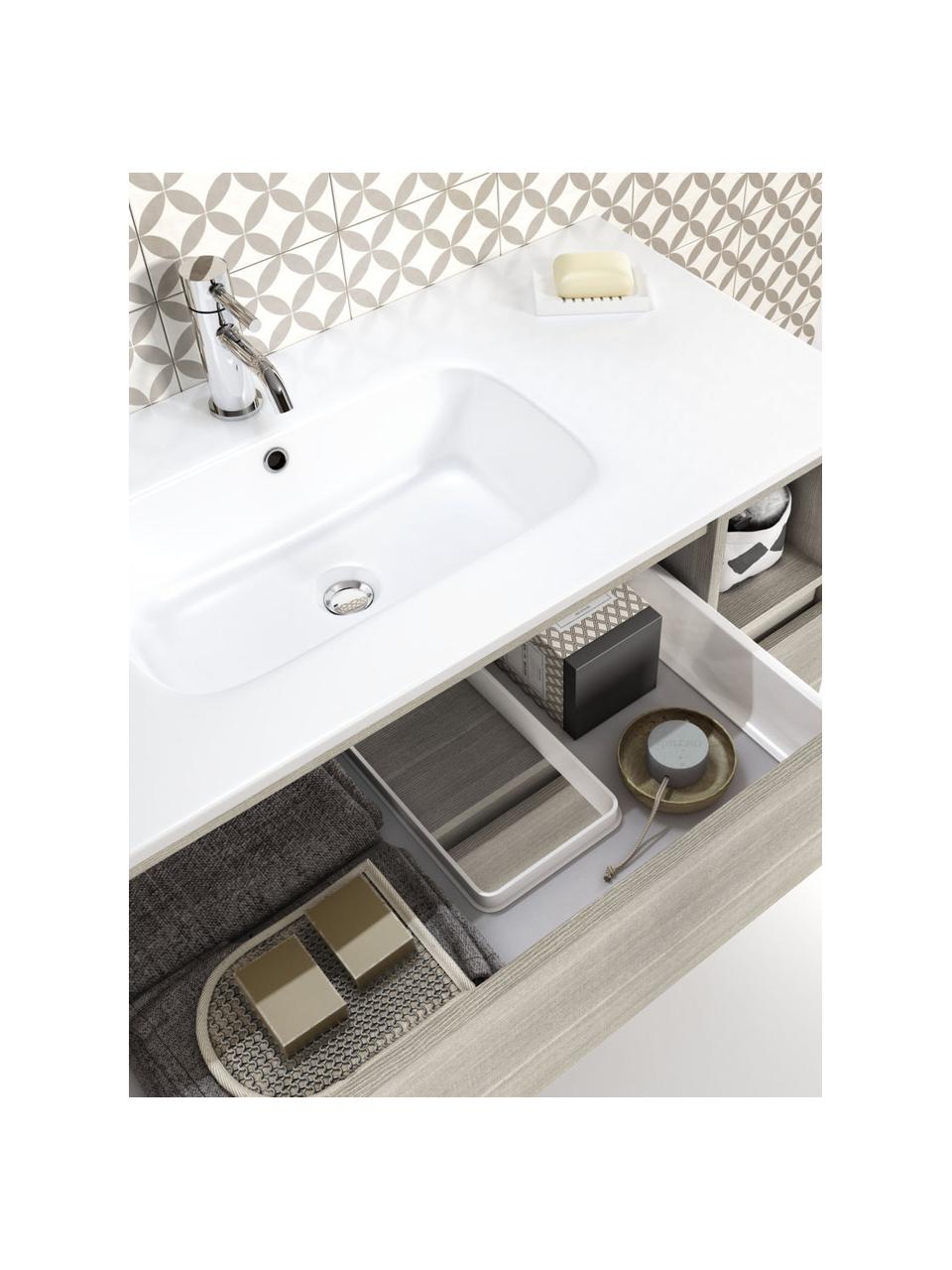 Set lavabo Zante 4 pz, Lampada: alluminio, rivestito, Superficie dello specchio: vetro a specchio, Legno, bianco, Set in varie misure