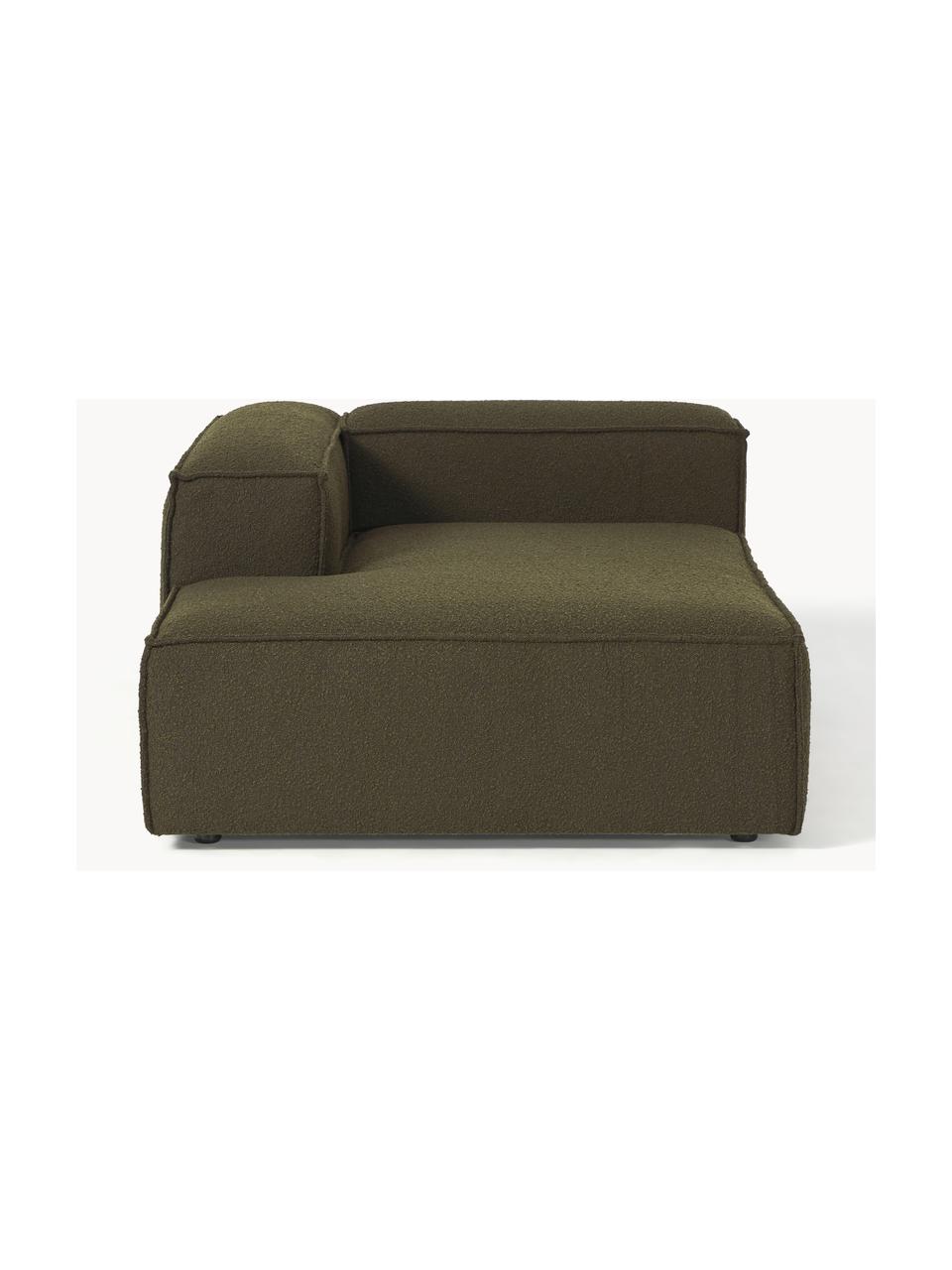 Modulo angolare chaise loungue in bouclé Lennon, Rivestimento: bouclé (100% poliestere) , Struttura: legno di pino massiccio, , Piedini: plastica Questo prodotto , Bouclé verde oliva, Larg. 119 x Prof. 180 cm, angolo a destra