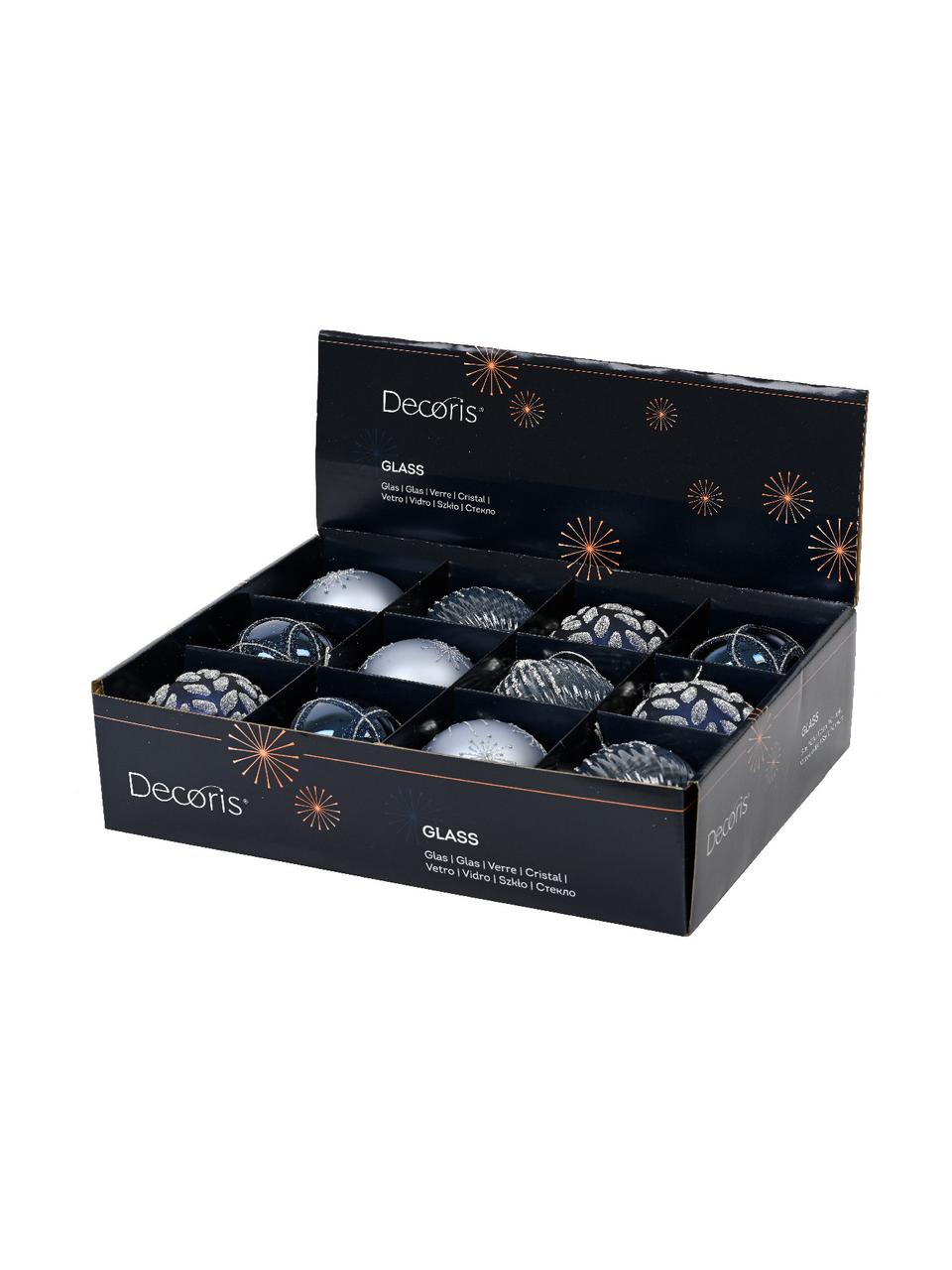 Set de bolas de Navidad Glam, 12 uds., Vidrio, Azul oscuro, dorado, Ø 8 cm