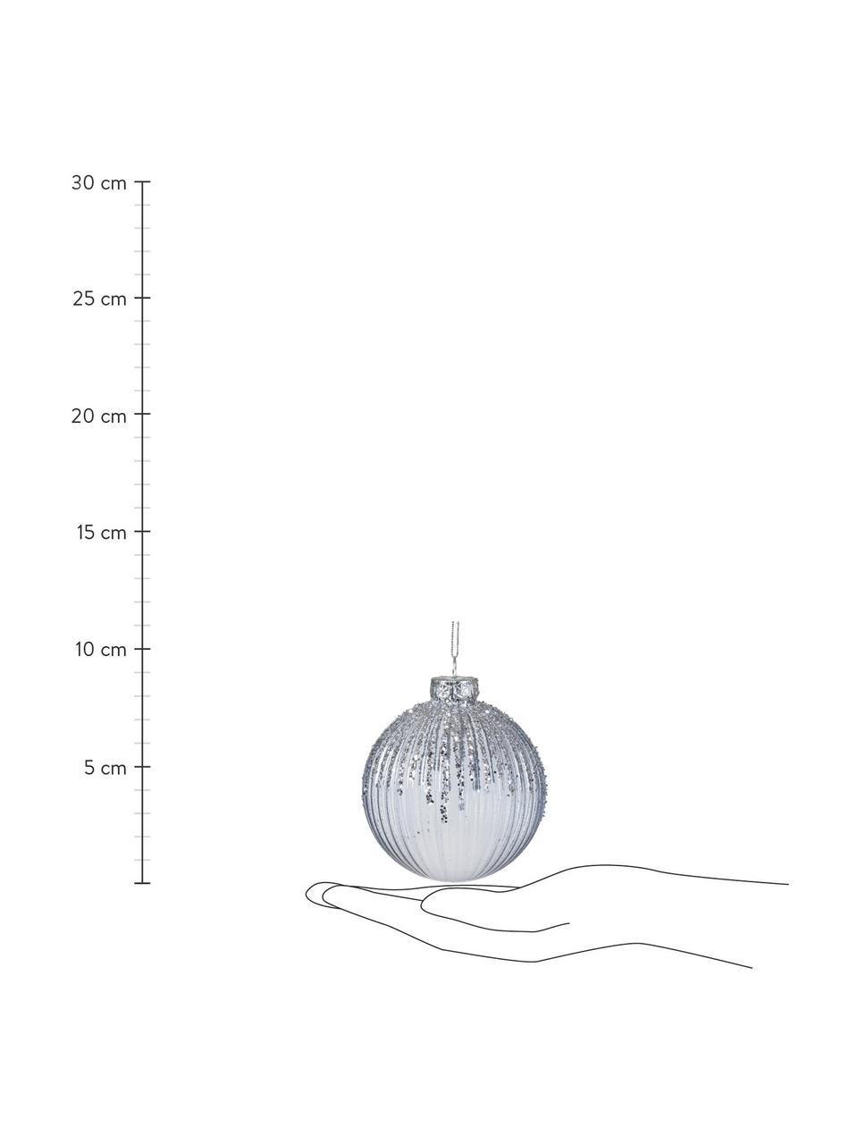 Weihnachtskugeln Glam, 12er-Set, Glas, Dunkelblau, Silberfarben, Ø 8 cm