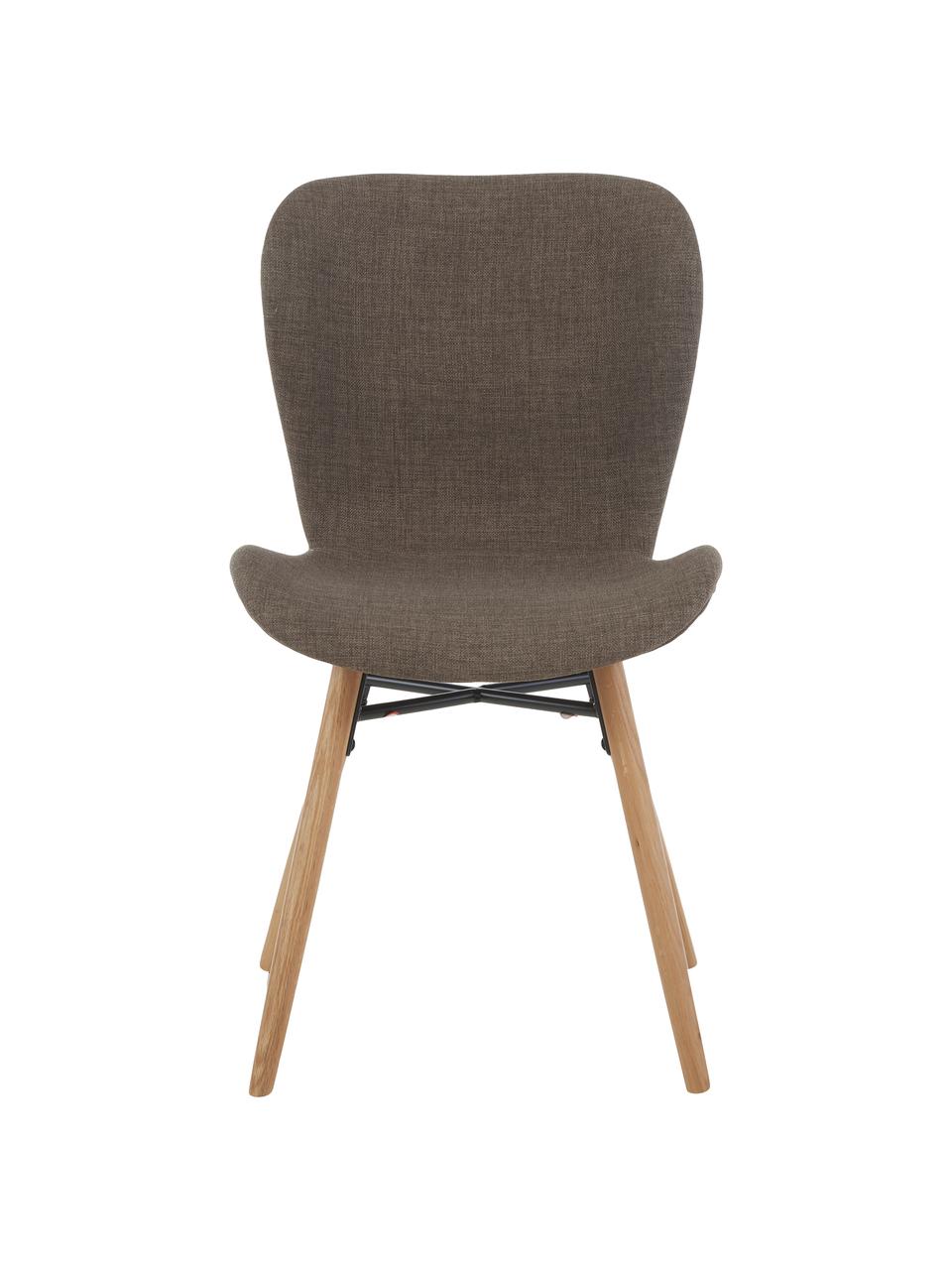 Chaise rembourrée scandinave kaki Batilda, 2 pièces, Tissu kaki, bois de chêne, larg. 47 x prof. 53 cm