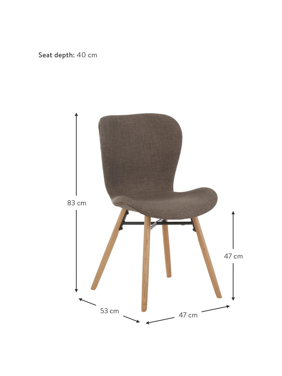 Chaise rembourrée scandinave kaki Batilda, 2 pièces, Tissu kaki, bois de chêne, larg. 47 x prof. 53 cm