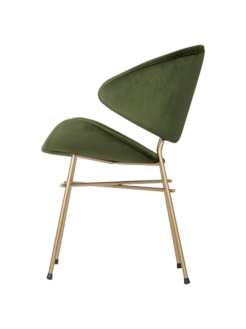 Krzesło tapicerowane z weluru Cheri, Tapicerka: 100% poliester (welur), Stelaż: stal malowana proszkowo, Zielony aksamit, odcienie mosiądzu, S 57 x G 55 cm