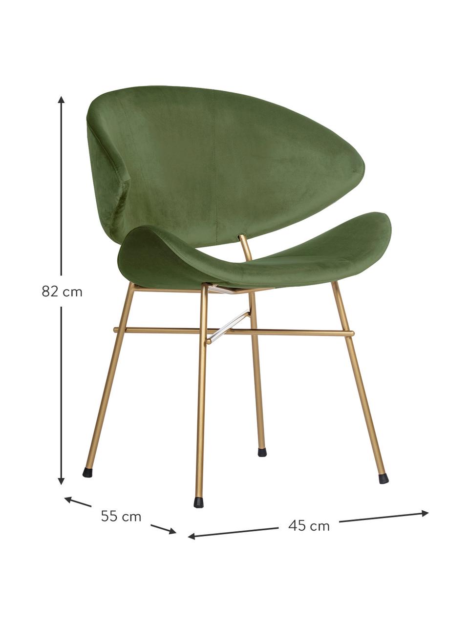 Krzesło tapicerowane z weluru Cheri, Tapicerka: 100% poliester (welur), w, Stelaż: stal malowana proszkowo, Zielony, odcienie mosiądzu, S 57 x G 55 cm