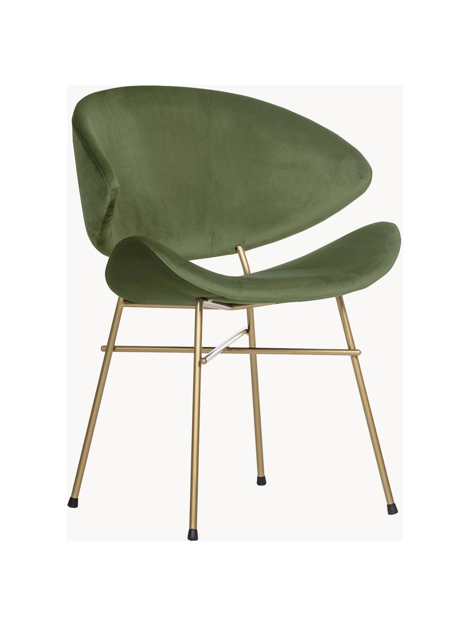 Silla tapizada en terciopelo Cheri, tapizado hidrófugo, Tapizado: 100% poliéster (tercipelo, Asiento: tablero de madera contrac, Estructura: acero con pintura en polv, Terciopelo verde, latón, An 57 x F 55 cm