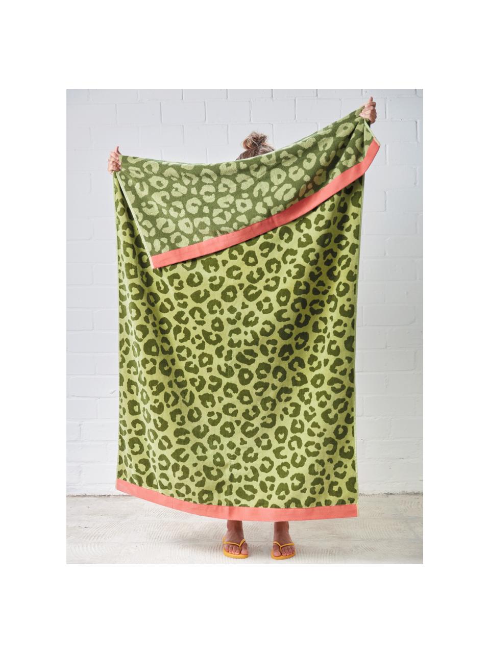 Fouta coton Wildcat, 100 % coton, Tons verts, corail, larg. 100 x long. 180 cm