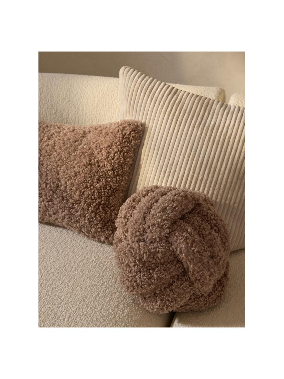 Coussin noué en peluche Dotty, Nougat, Ø 25 cm