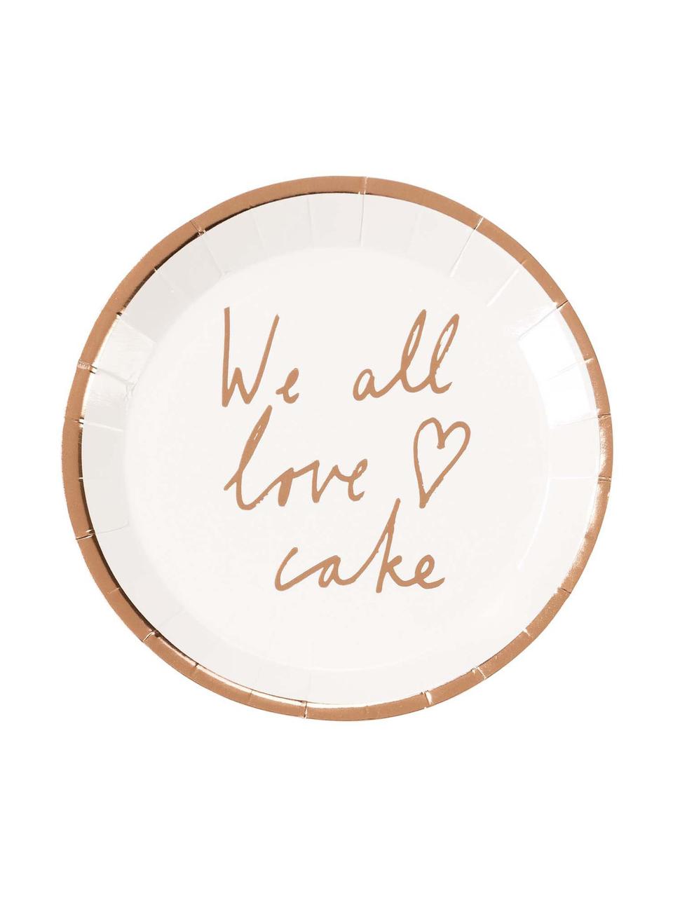 Piatto di carta We All Love Cake, 12 pz., Carta, Bianco, oro rosa, Ø 15 x Alt. 2 cm