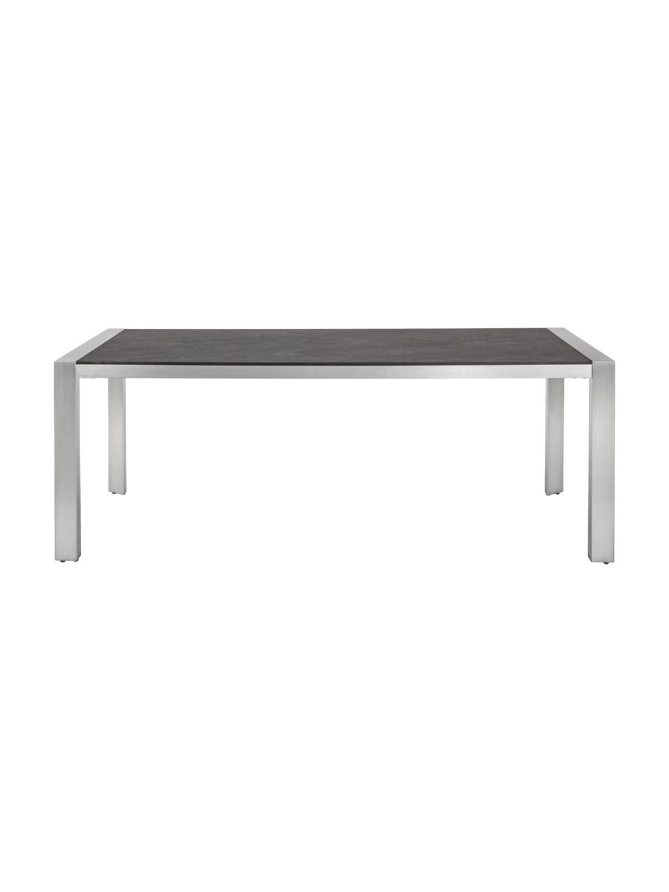 Mesa de comedor para exterior Inez, 198 x 90 cm, Estructura: aluminio satinado, Tablero: laminado de celulosa impr, Plateado, gris, An 198 x F 90 cm
