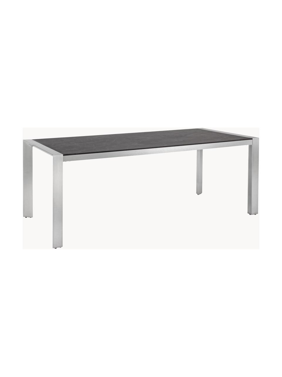 Mesa de comedor para exterior Inez, 198 x 90 cm, Estructura: aluminio satinado, Tablero: laminado de celulosa impr, Plateado, gris, An 198 x F 90 cm