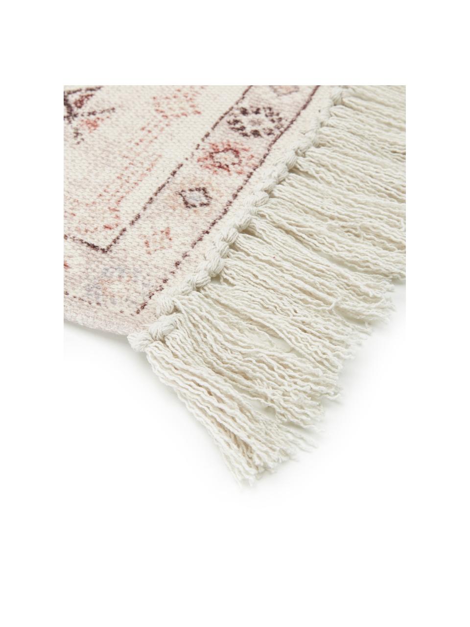 Alfombra de algodón con flecos Tanger, 100% algodón, Crema, terracota, An 60 x L 90 cm(Tamaño XXS)