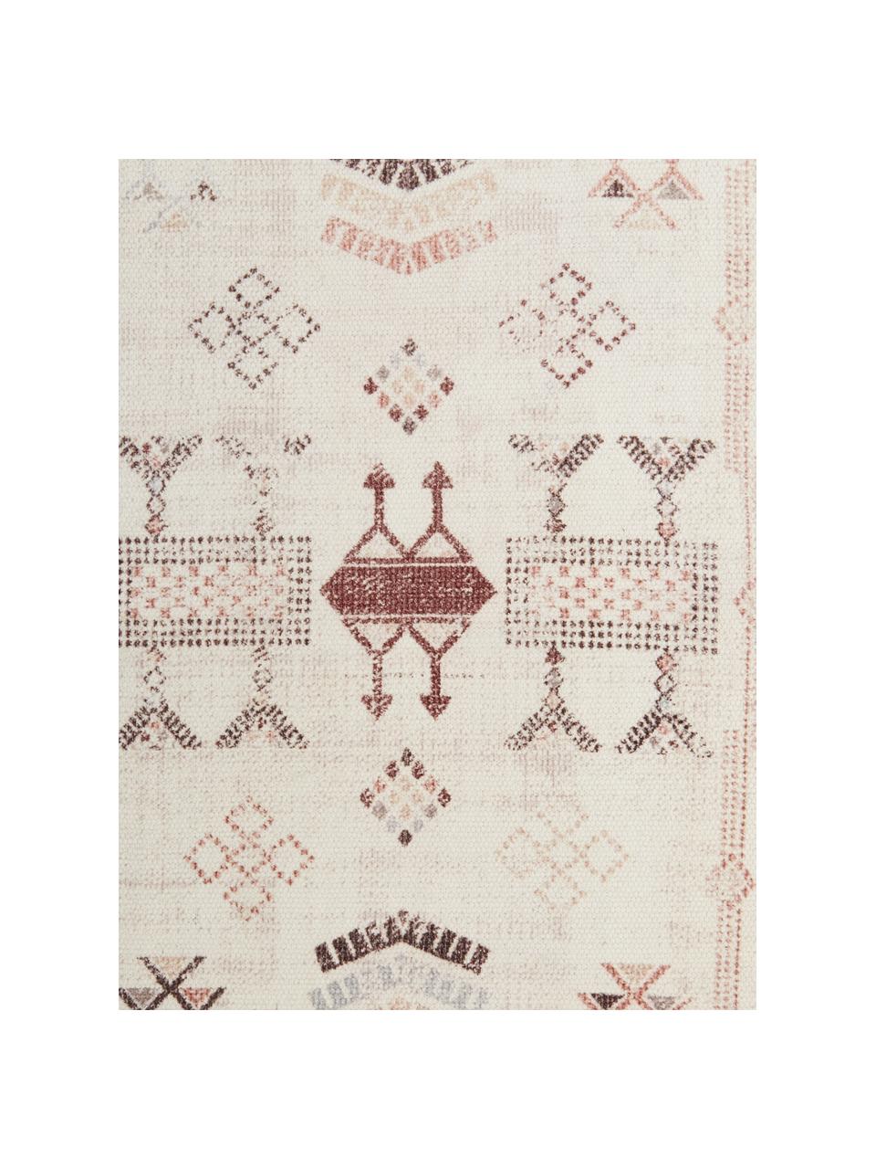 Tapis ethnique en coton avec franges Tanger, Couleur crème, terra cuite