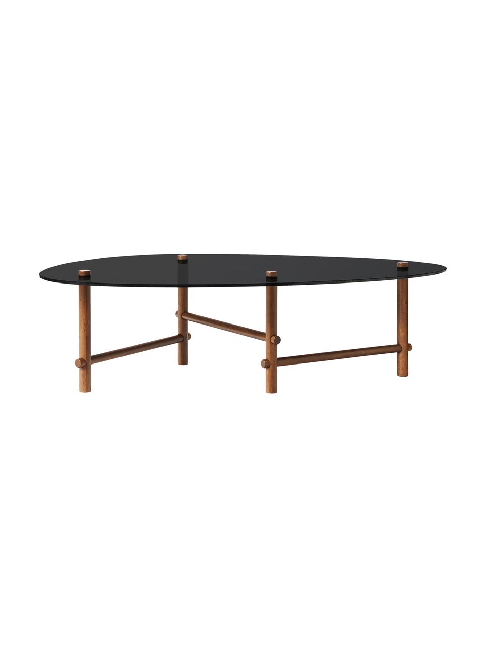 Mesa de centro Pond, Tablero: vidrio templado, Estructura: madera de roble maciza, Madera de nogal oscura, An 114 x F 62 cm