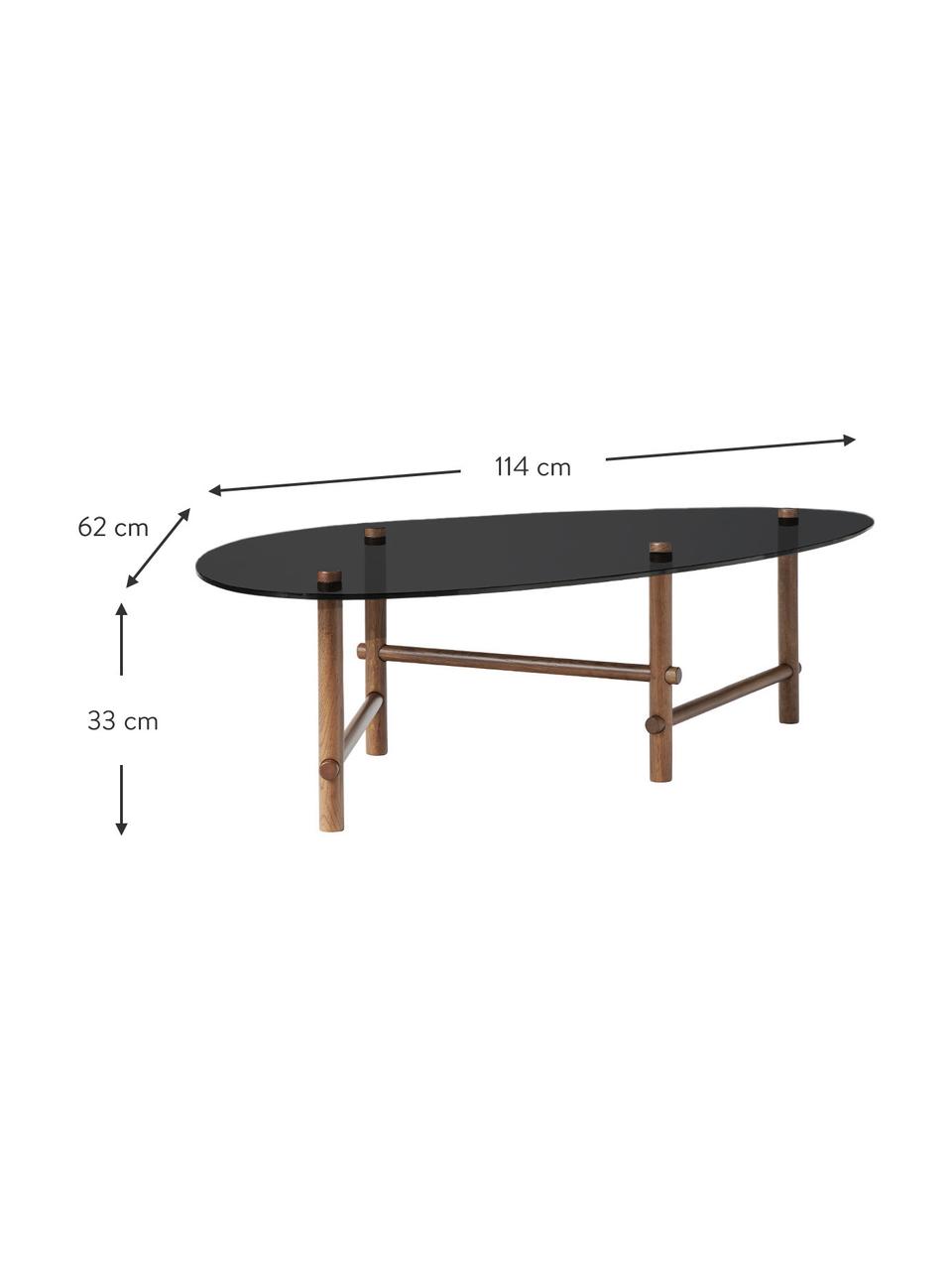 Stolik kawowy ze szkła Pond, Blat: szkło hartowane, Stelaż: lite drewno dębowe, Ciemne drewno orzecha włoskiego, S 114 x G 62 cm