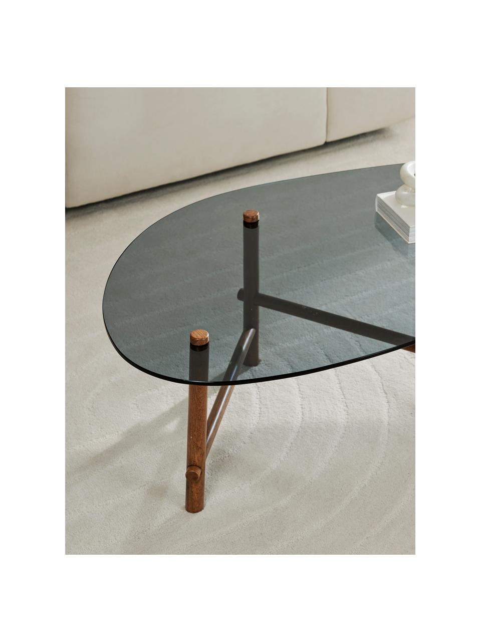 Mesa de centro Pond, Tablero: vidrio templado, Estructura: madera de roble maciza, Madera de nogal oscura, An 114 x F 62 cm
