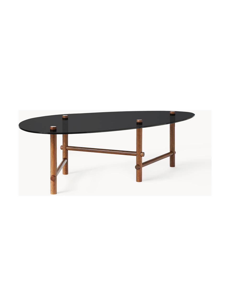 Mesa de centro Pond, Tablero: vidrio templado, Estructura: madera de roble maciza, Madera de nogal oscura, An 114 x F 62 cm