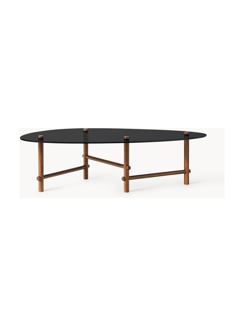 Mesa de centro Pond, Tablero: vidrio templado, Estructura: madera de roble maciza, Madera de nogal oscura, An 114 x F 62 cm