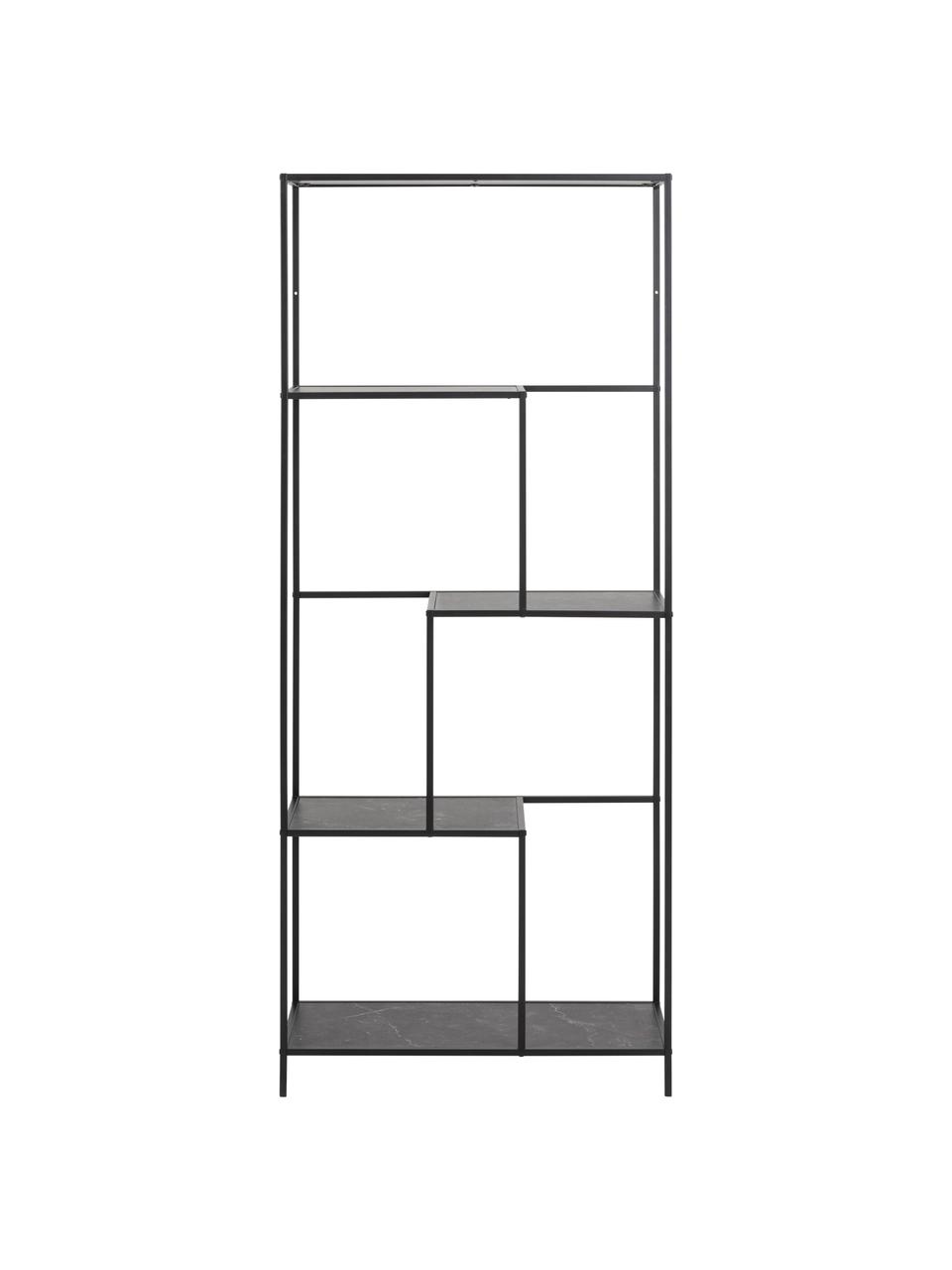 Regał o wyglądzie marmuru Infinity, Stelaż: metal malowany proszkowo, Czarny, marmurowy, S 72 x W 170 cm